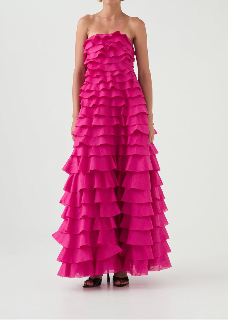 Corthos Strapless Layered Maxi Dress In Pink