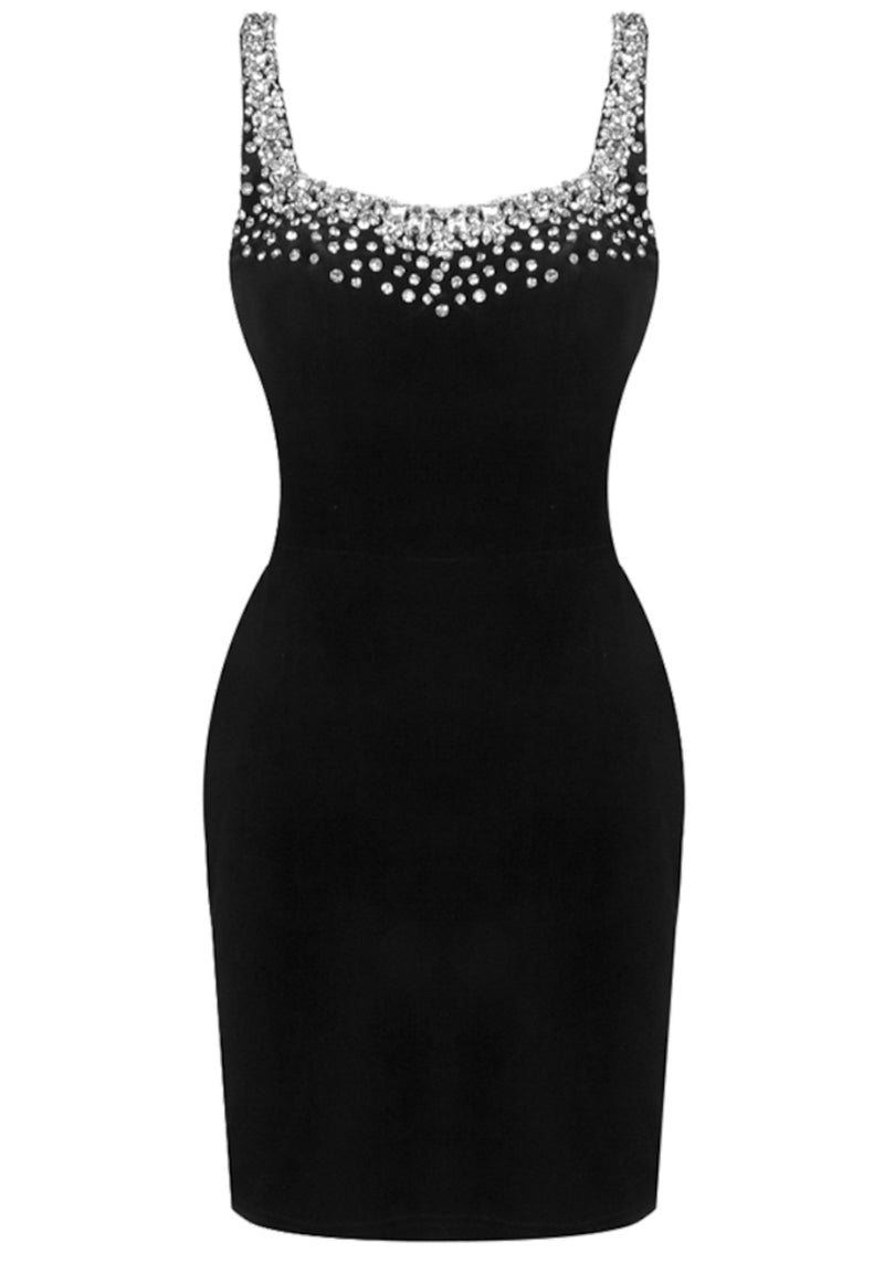 Rei Crystal Embellished Velvet Mini Dress In Black