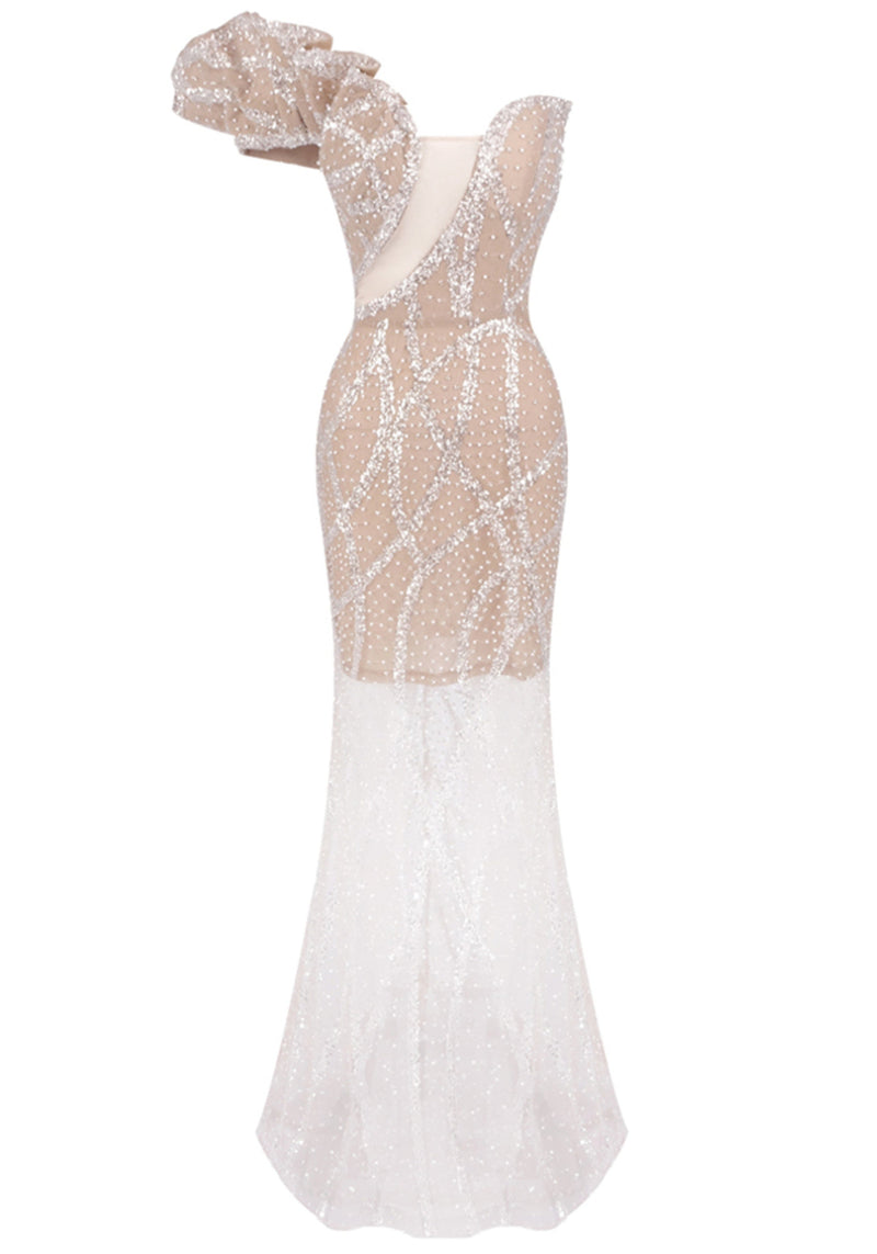 Cyrviel One Shoulder Sequin Maxi Dress In Nude