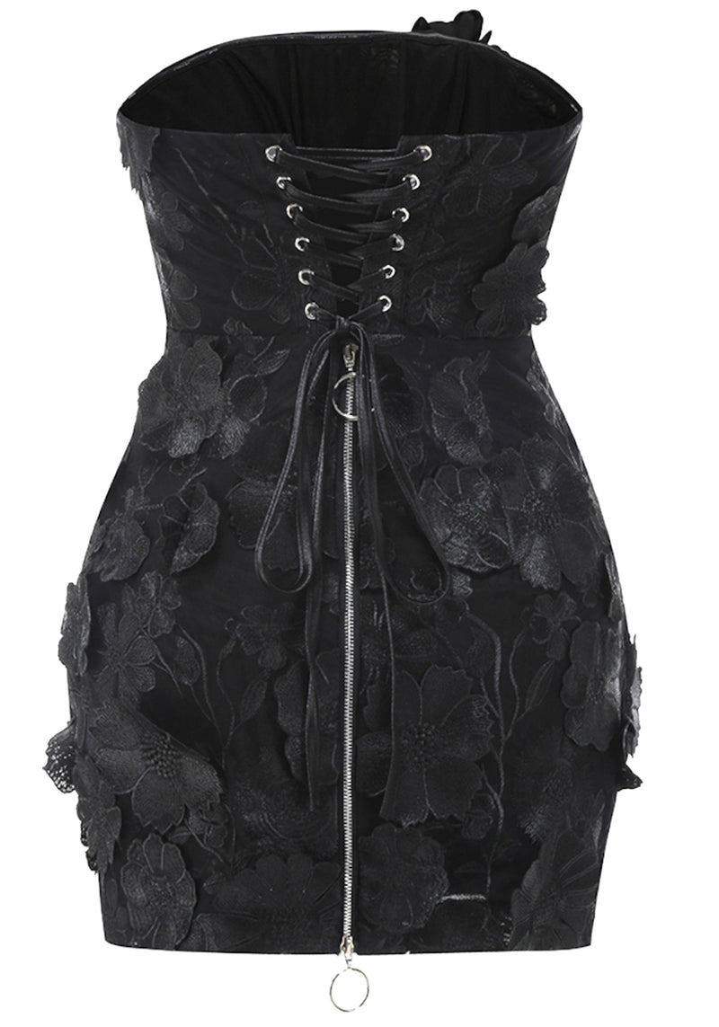 Nacho Strapless Embroidered Floral Mini Dress In Black