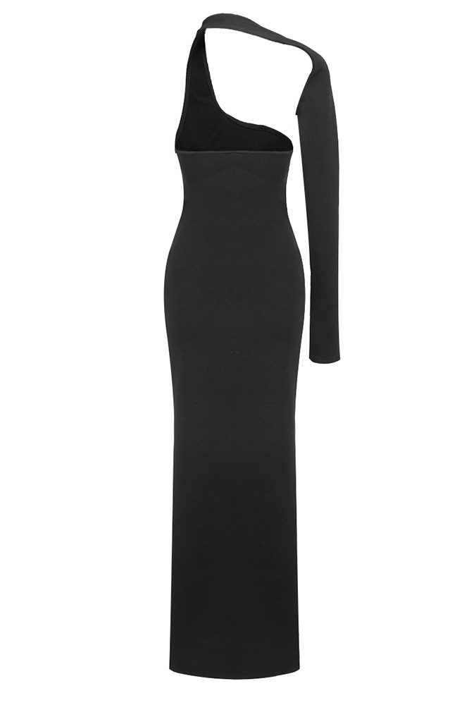 Lulu One-Sleeve Stretch Maxi Dress In Black