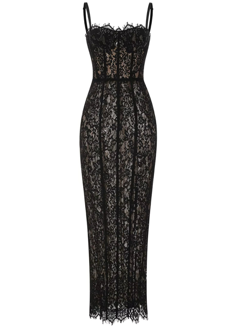 Azdorin Lace Bustier Detail Maxi Dress In Black