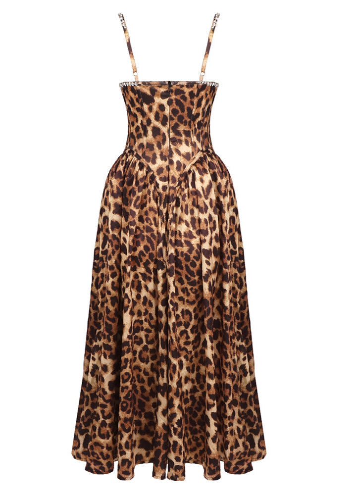 Jonalynn Animal Print Crystal Bustier A Line Midi Dress