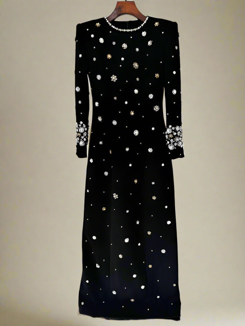 Agrafena Crystal Embellished Maxi Dress In Black