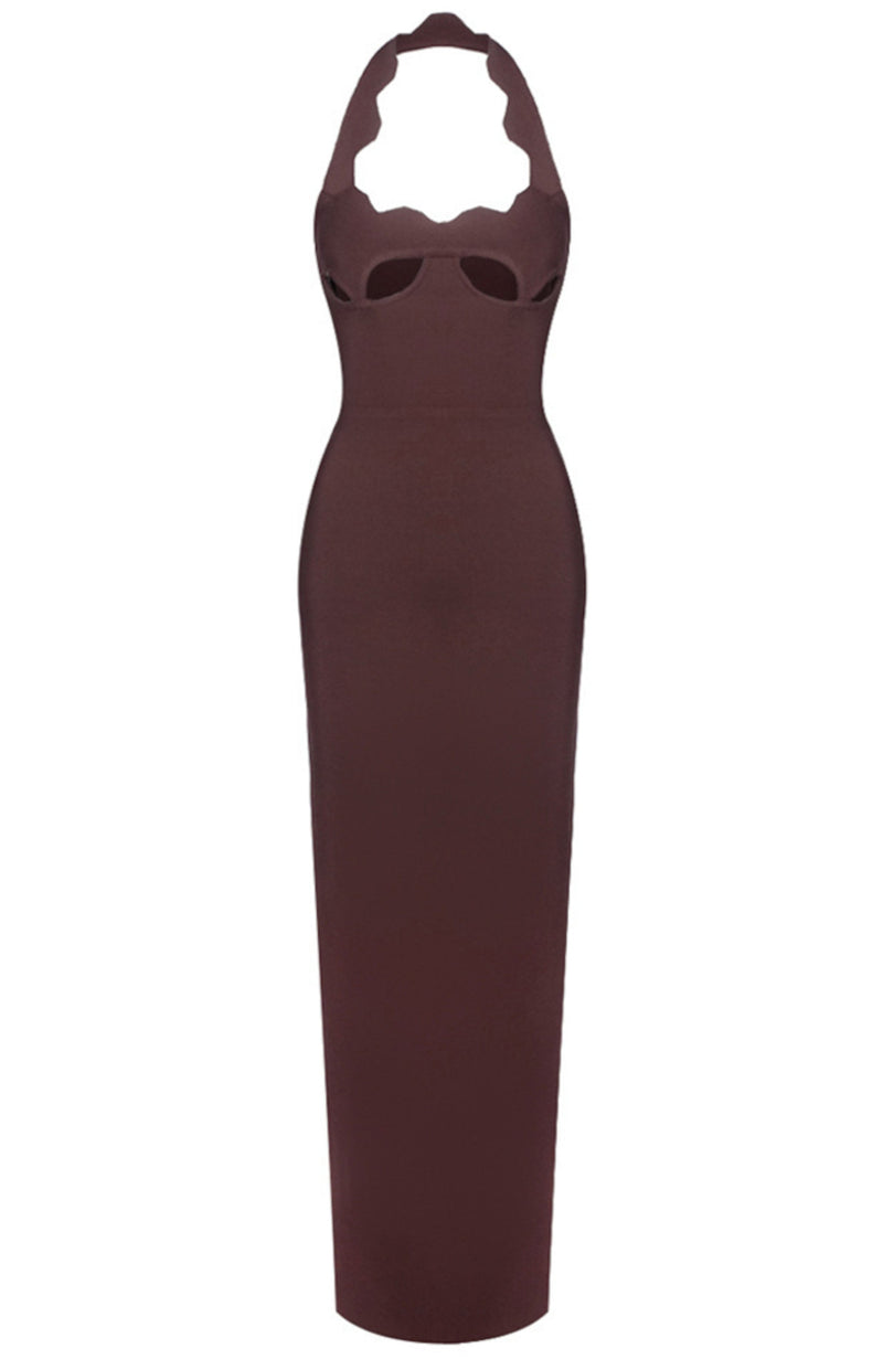 Bakir Halter Cutout Bustier Maxi Dress In Brown