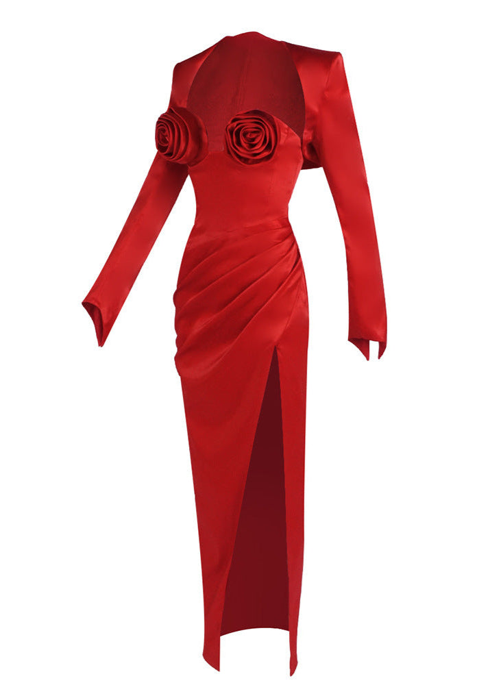 Bexlen Long Sleeve Floral Maxi Two Piece Dress In Red