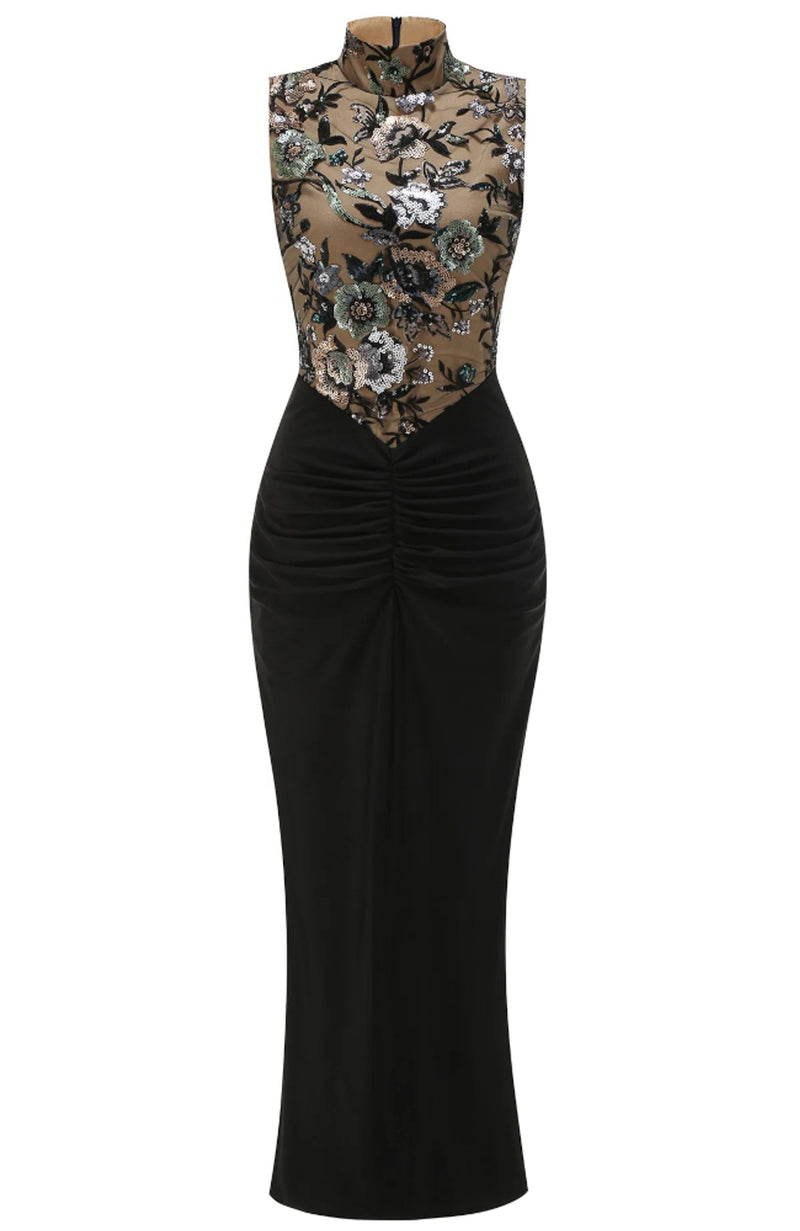 Ailbern Floral Embroidered Maxi Dress In Black