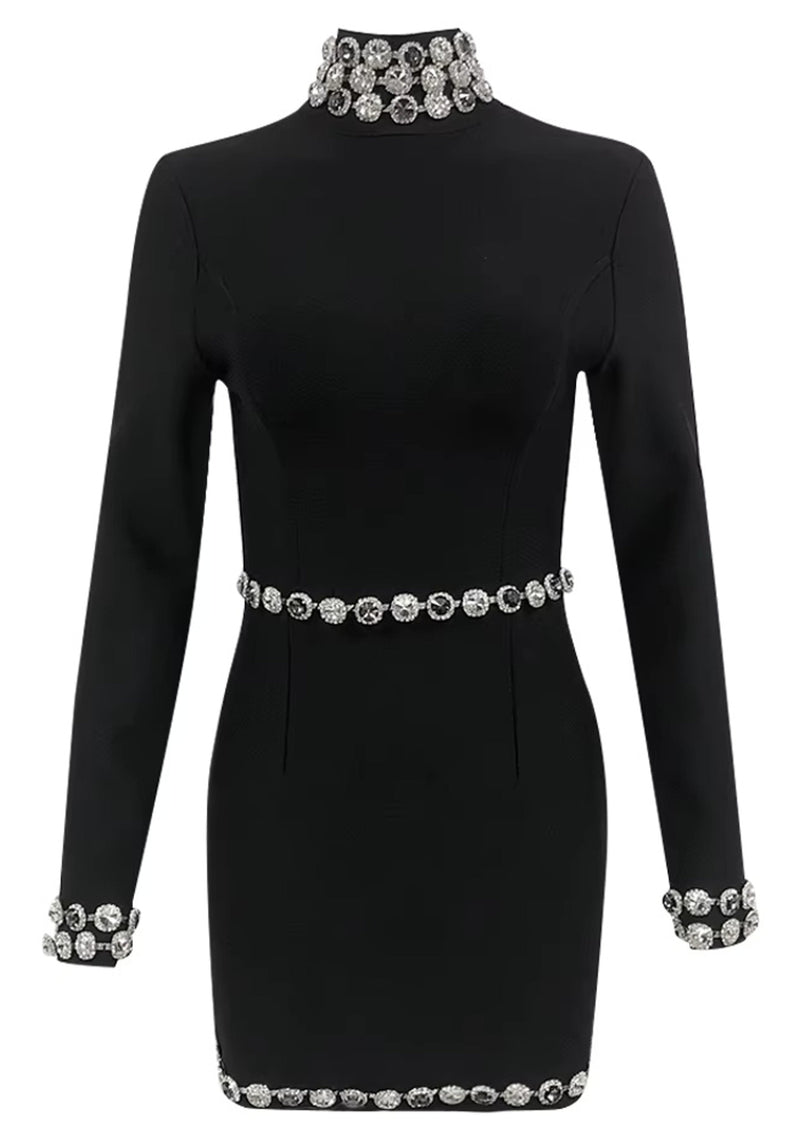 Nilsson Long Sleeve Crystal Trim Detail Mini Dress In Black