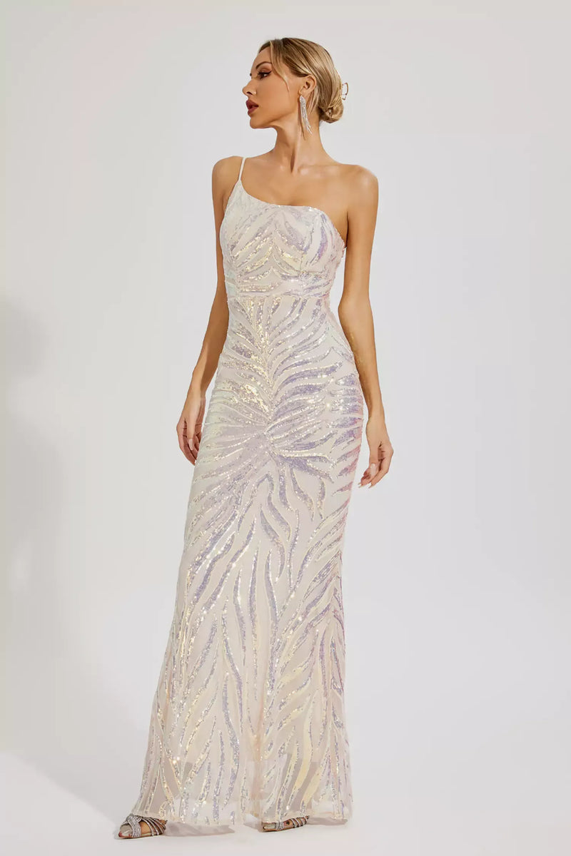 Atticus Sequins One-shoulder Dress In Apricot