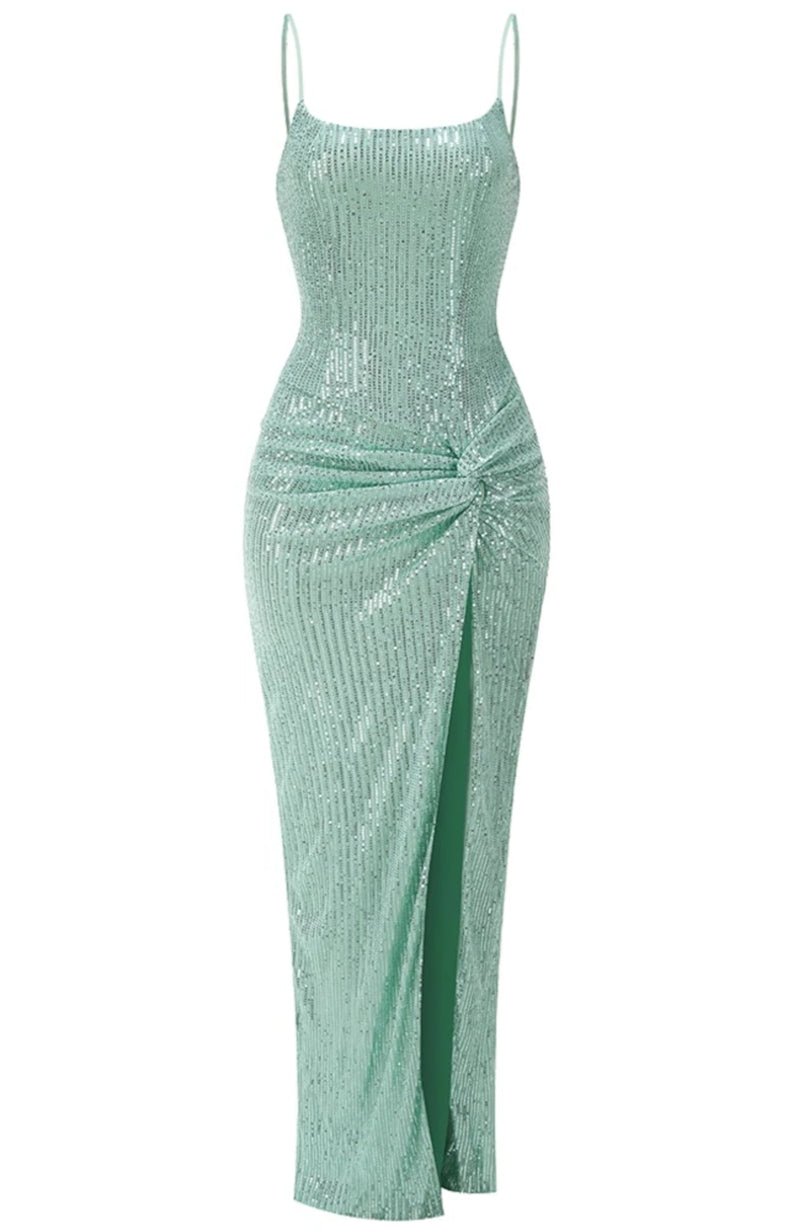 Raldris Sequin Draped Corset Maxi Dress In Green