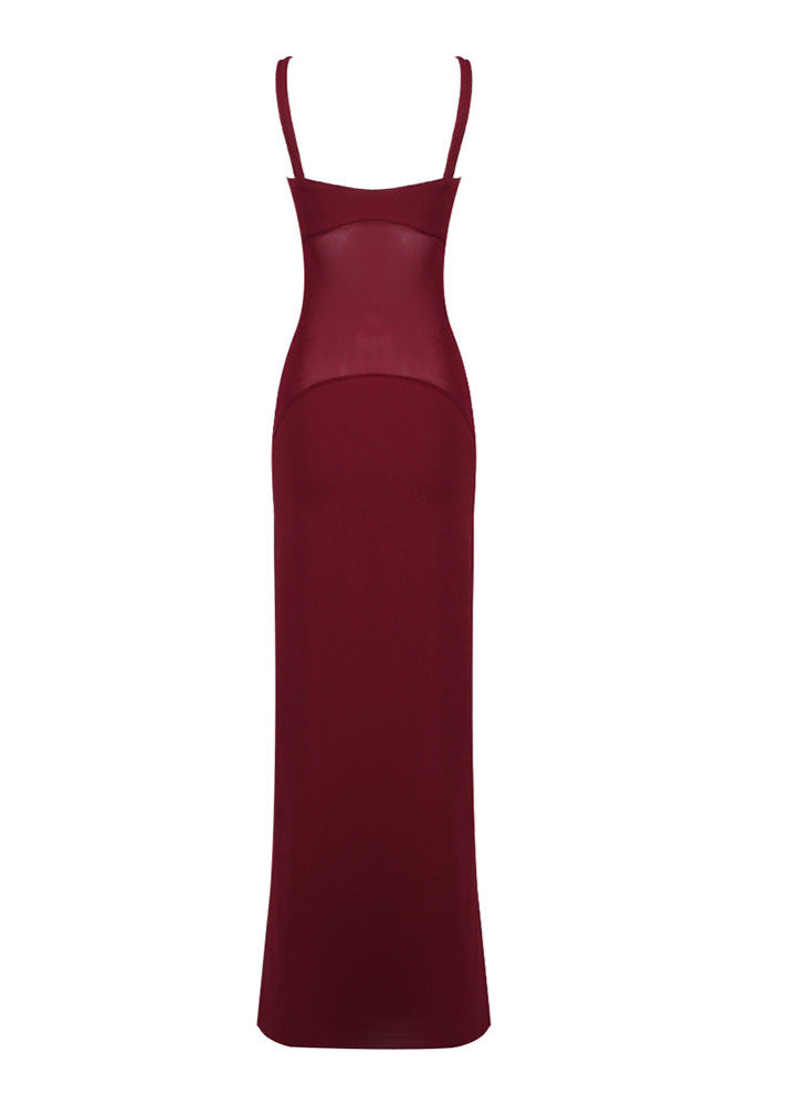 Nyxara Sheer Knit Curve Maxi Dress In Merlot