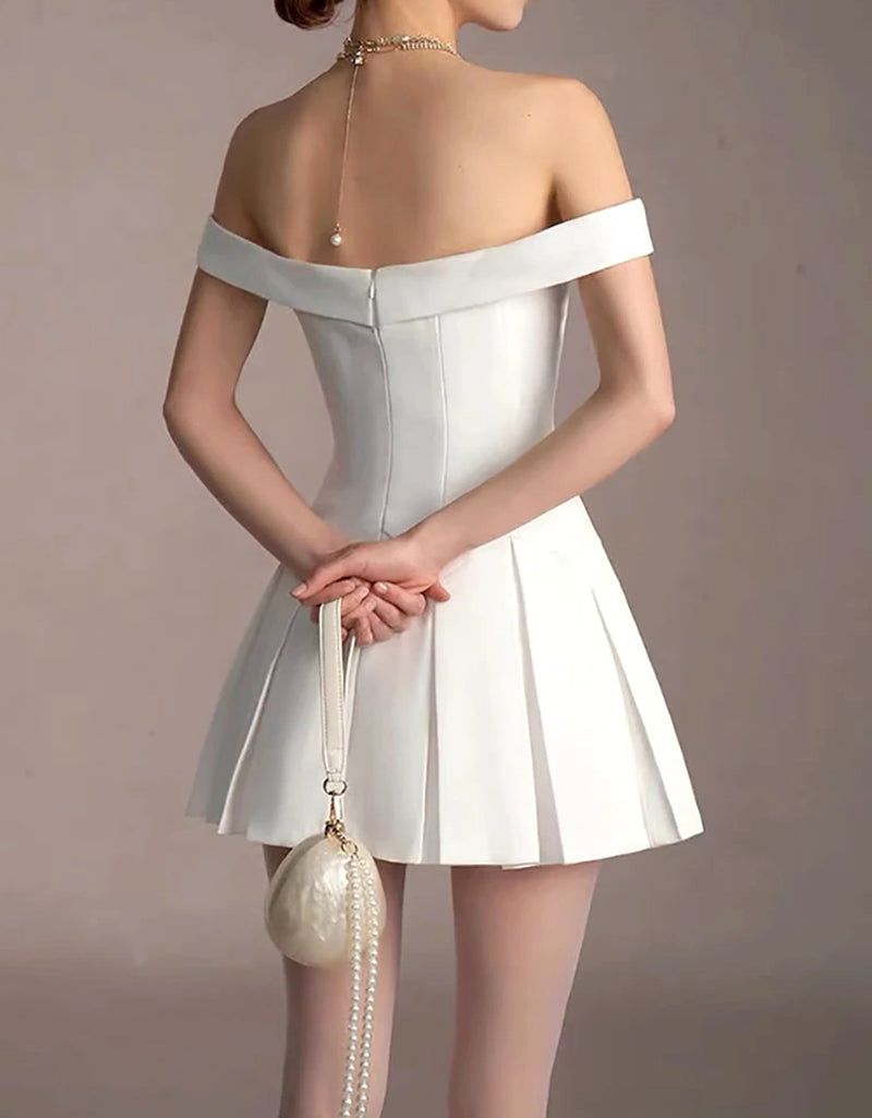 Nacala Floral Detail Bardot A Line Dress In White