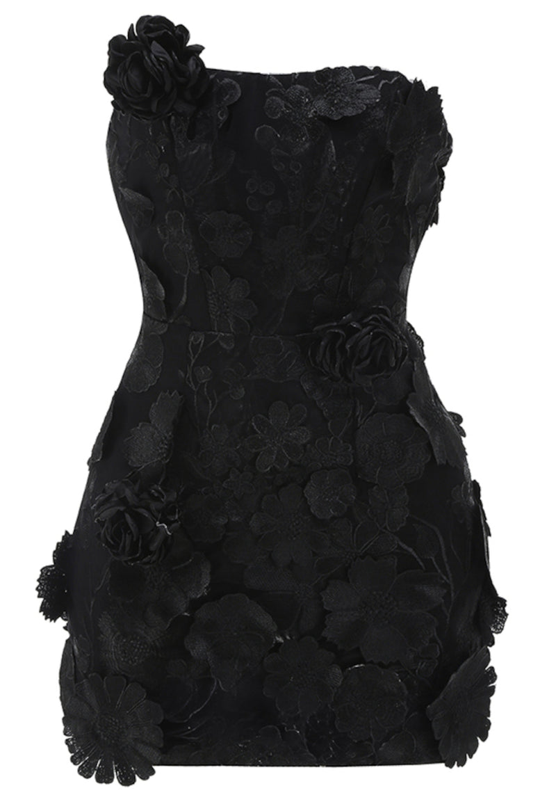 Nacho Strapless Embroidered Floral Mini Dress In Black