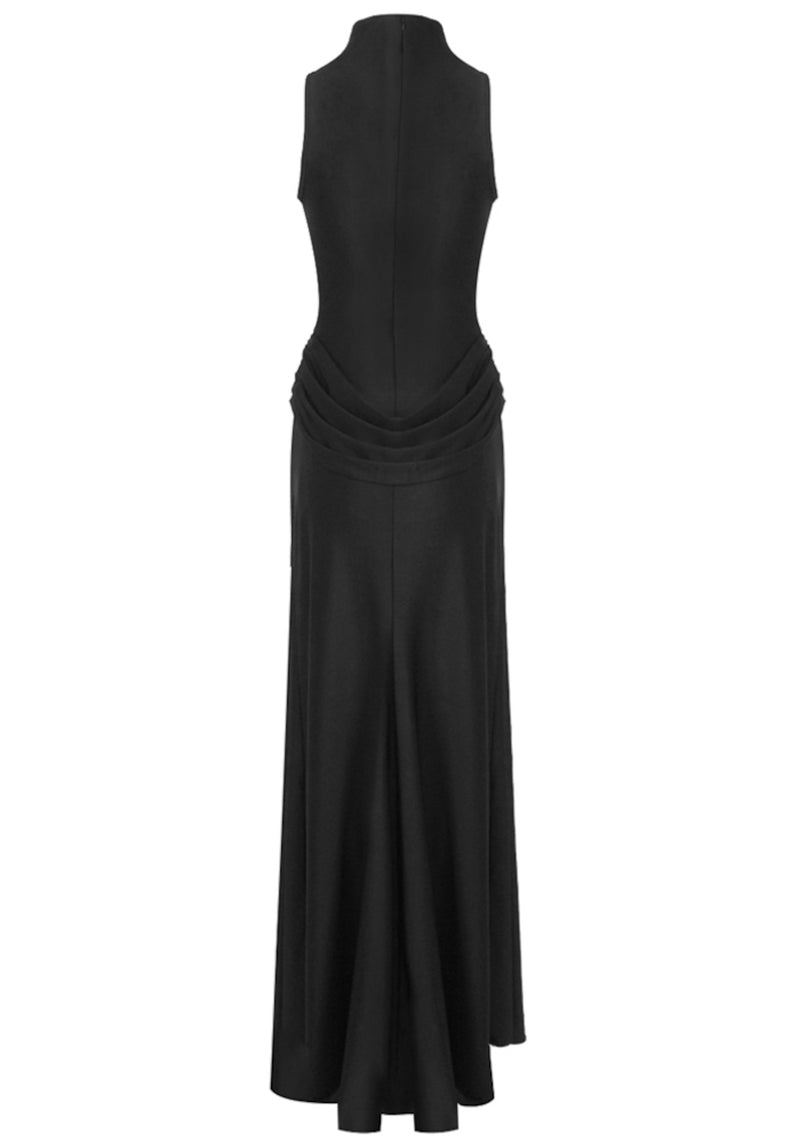 Gwydion Draped Detail Maxi Dress In Black