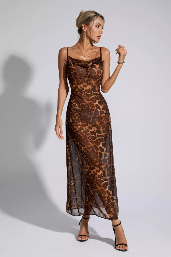 Brona Leopard Print Spaghetti Maxi Dress