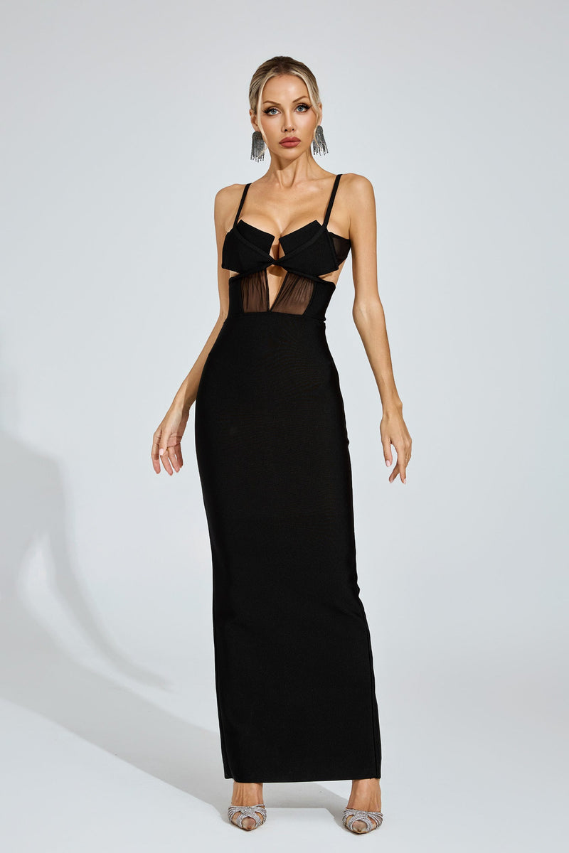 Phelia Mesh Insert Maxi Dress In Black