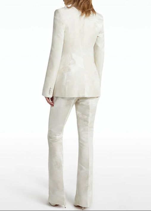 Jennlika Jacquard Double-Breasted Blazer Suit In Ivory