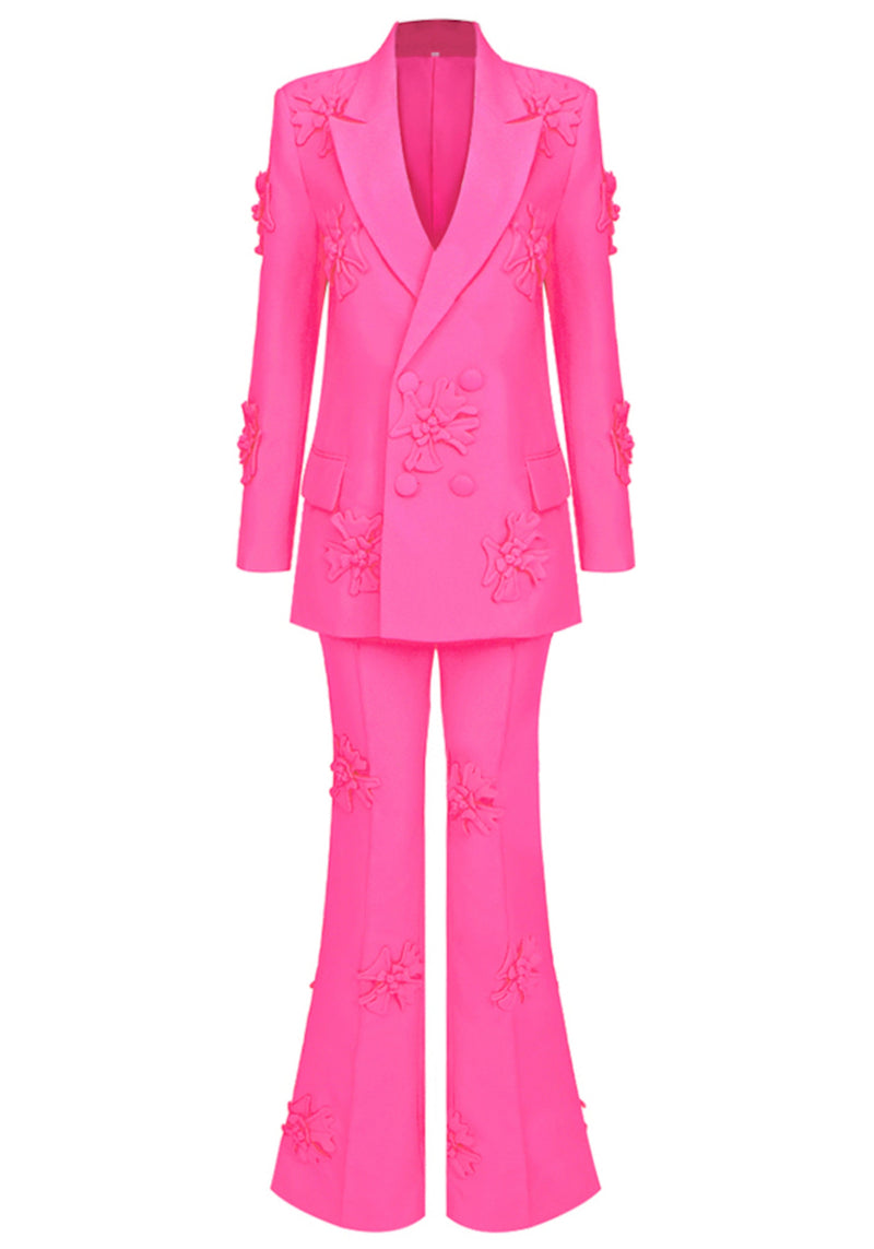 Hervise Long Sleeve Floral Detail Suit In Pink