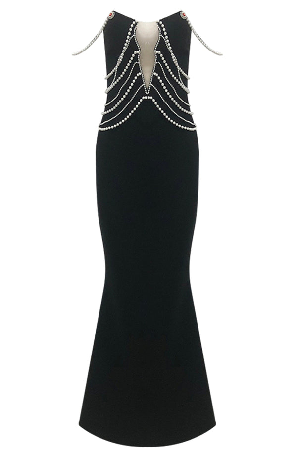 Adnan Pearl Maxi Dress In Black