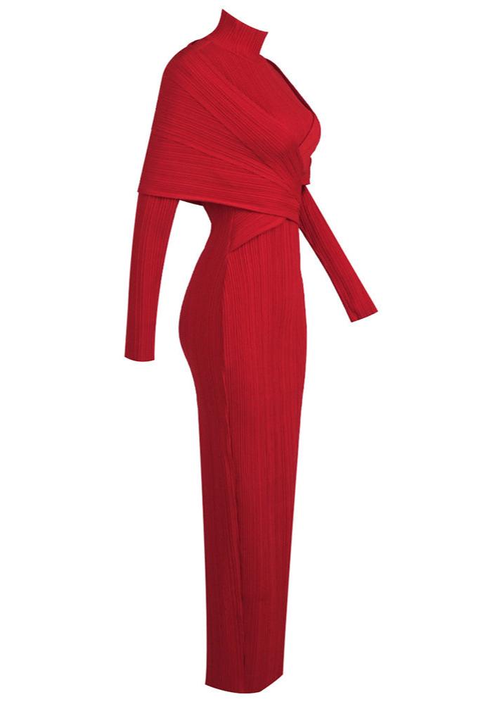 Sheadon Long-Sleeve Cross-Knit Jacquard Bandage Dress In Red