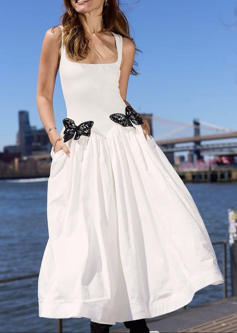 Uaelyvira Butterfly Detail A Line Midi Dress In White