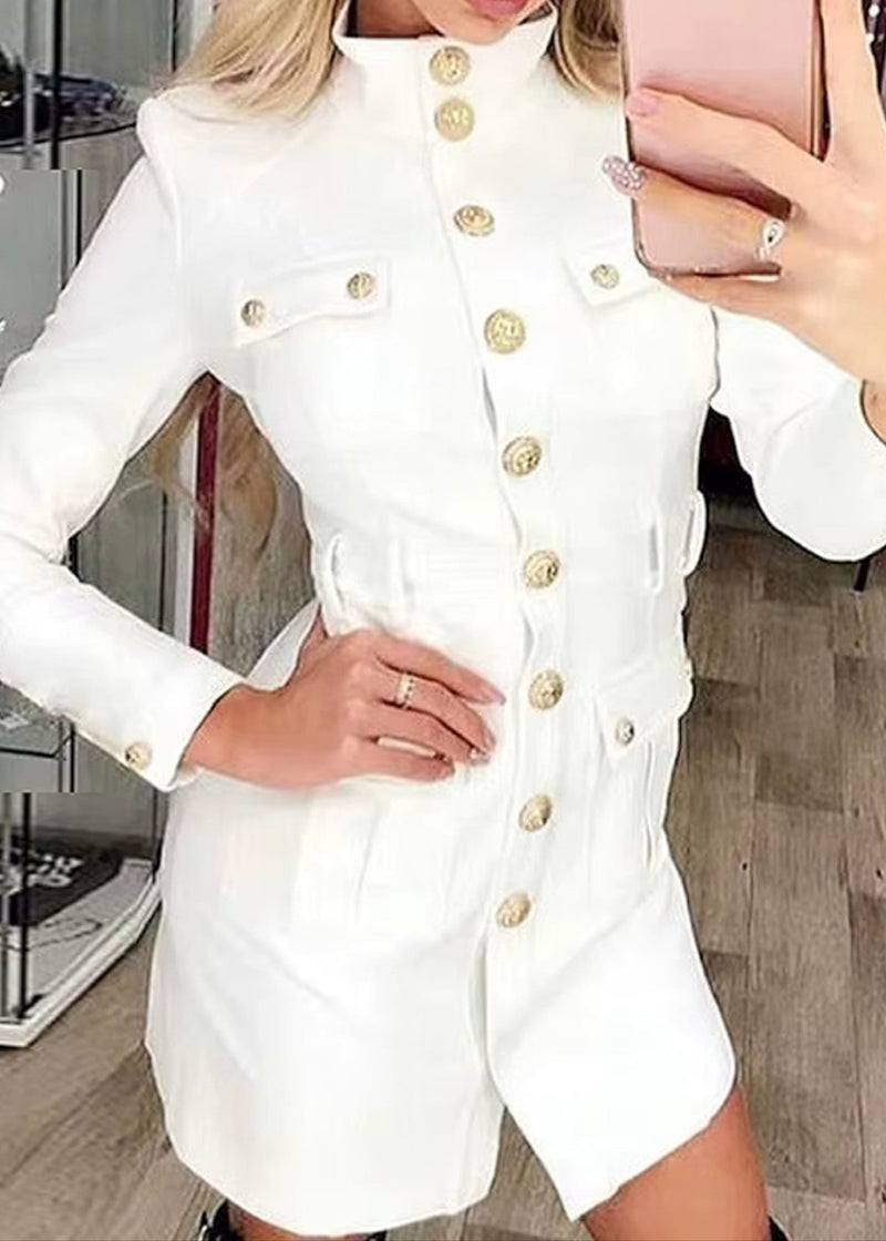 Belva Long Sleeve Button Coat Dress In White