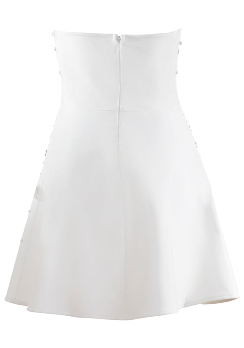 Zylar Crystal Strapless A Line Mini Dress In White