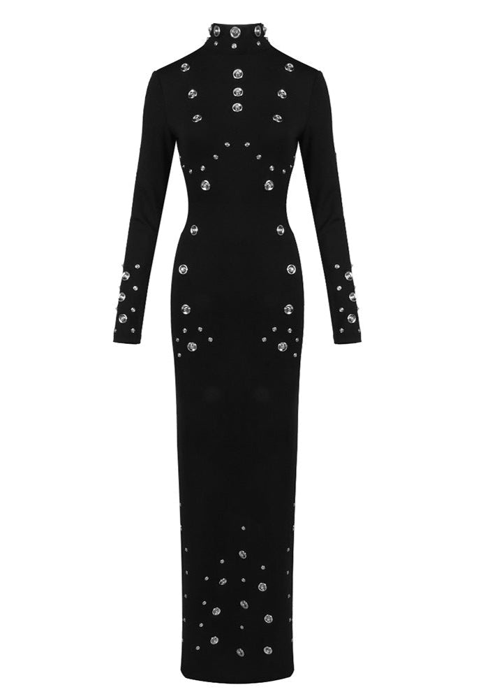 Brythis Long Sleeved Studded Maxi Dress In Black