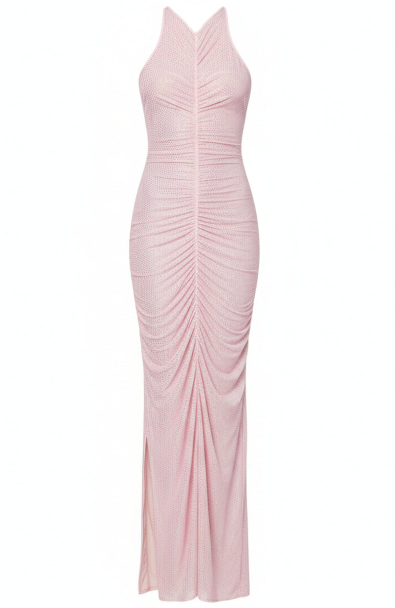 Ryrax Sparkly Ruched Maxi Dress In Pink