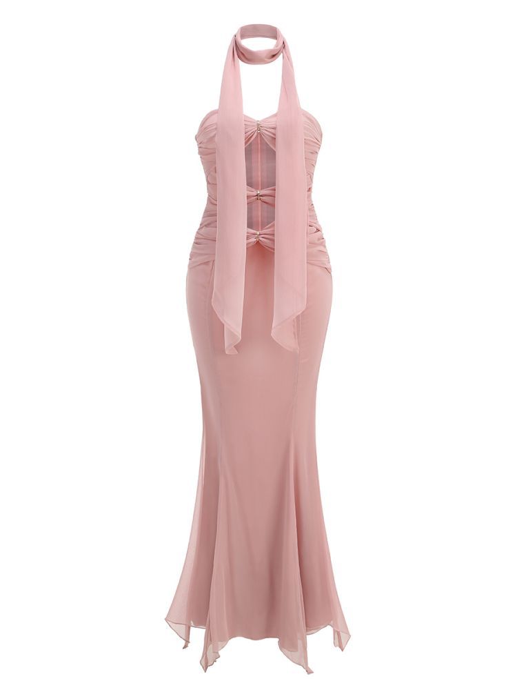 Susmita Cutout Bandage Strapless Tulle Maxi Dress In Pink