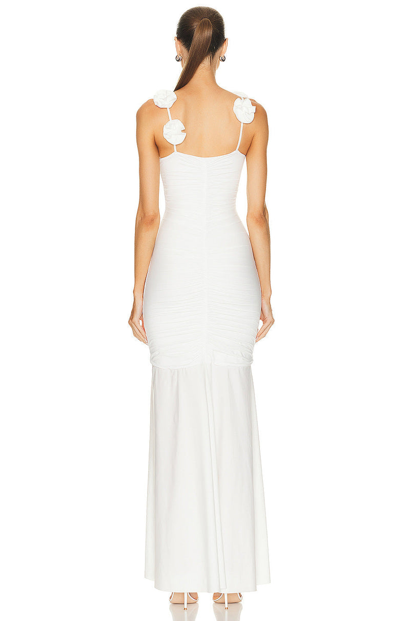 Madge Floral Gathered Maxi Dress In White