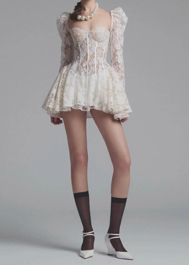 Caridad Lace Corset Mini Dress In White