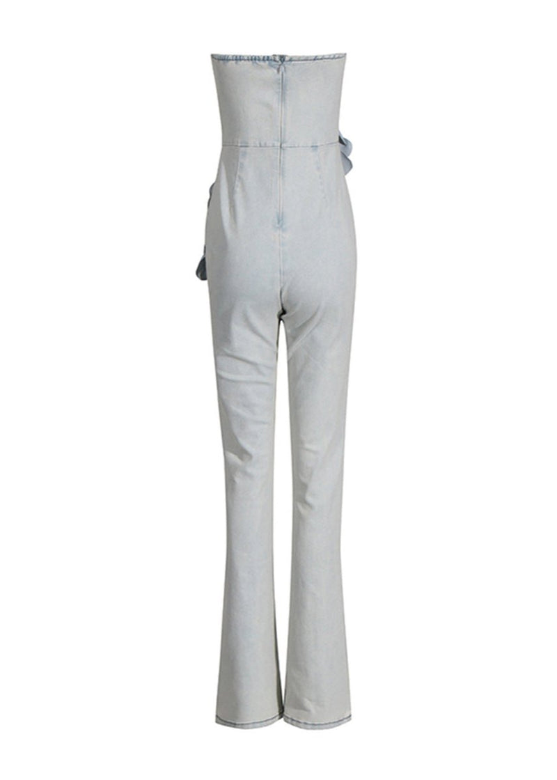Shelyn Floral Denim Jumpsuit In Light Wash