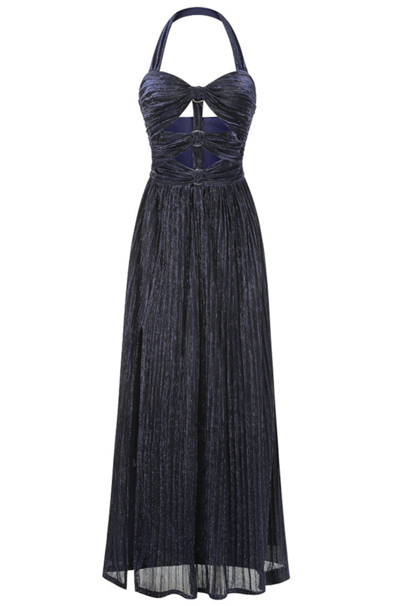 Saelyvira Halter Cutout Detail A Line Maxi Dress In Navy Blue