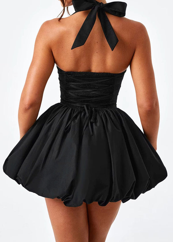 Thalorin Halter Corset Puff Dress In Black