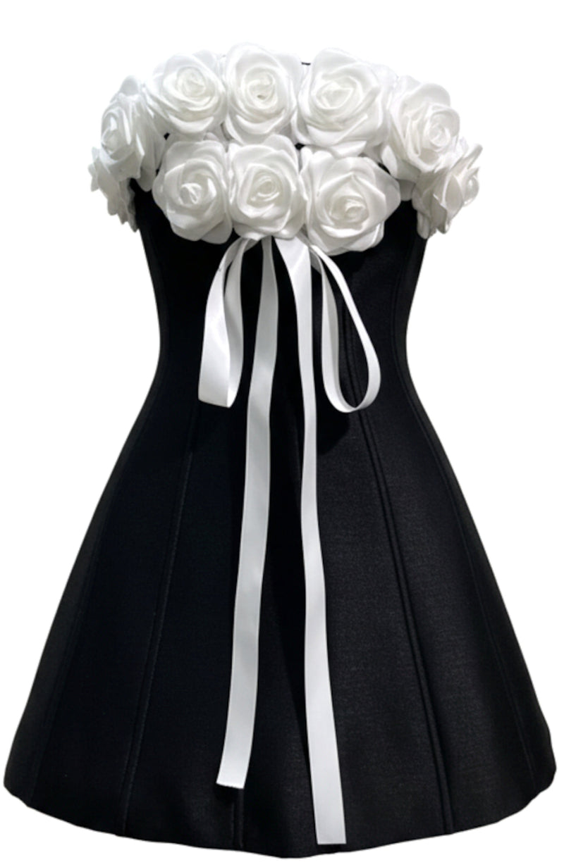 Agnieszka Strapless Floral Corset A Line Mini Dress In Black