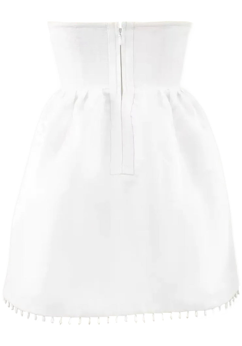 Afzal Strapless Pearl Lace A Line Mini Dress In White