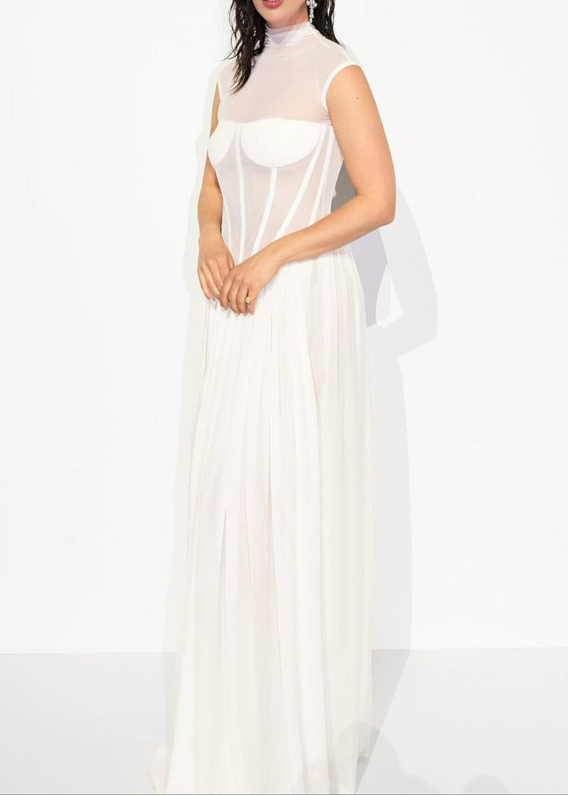Sarayi Structured Mesh A Line Maxi Dress In White