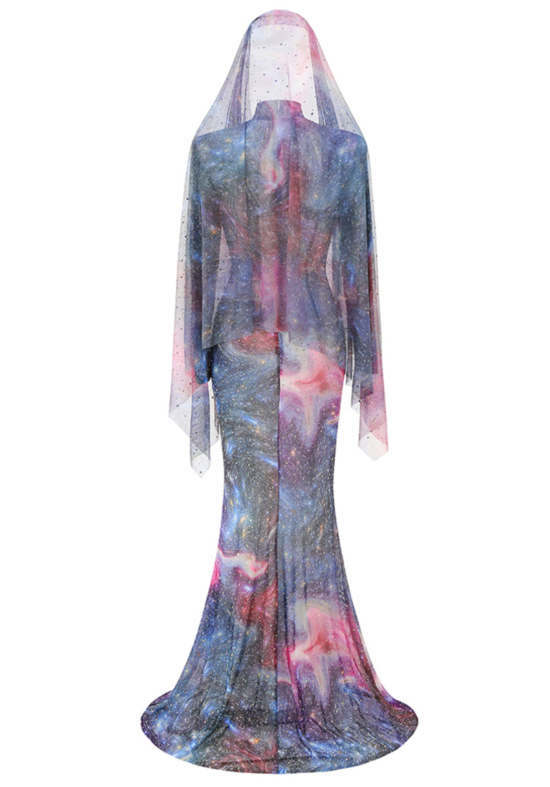 Lyn Long Sleeve Studded Maxi Dress In Galaxy