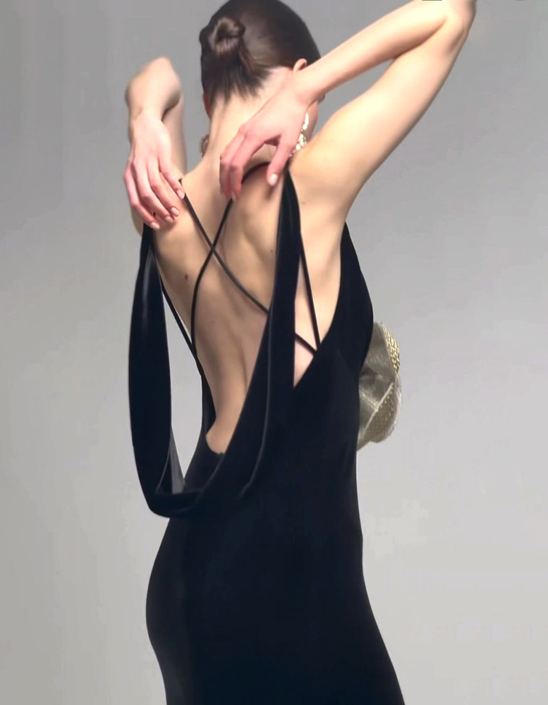 Lieda Gold 3D Flower Bodycon Maxi Dress In Black