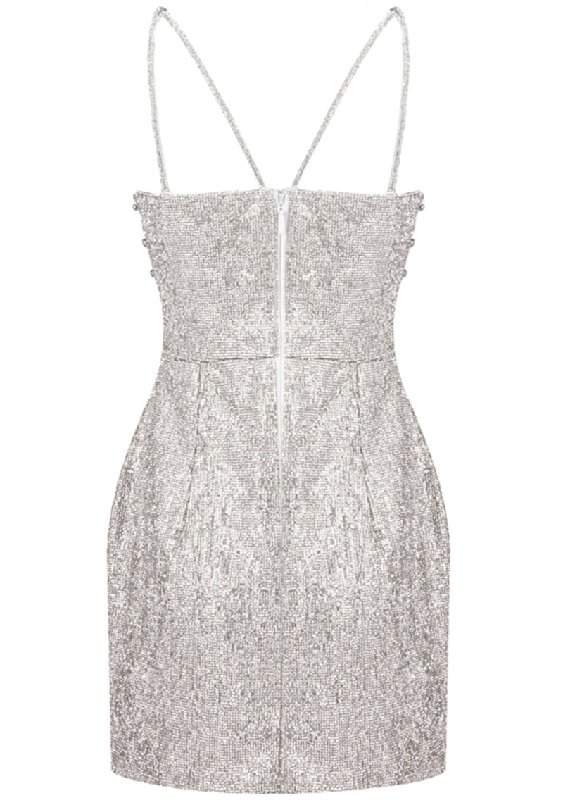 Saelyra Crystal Embellished Bustier Dress In Silver