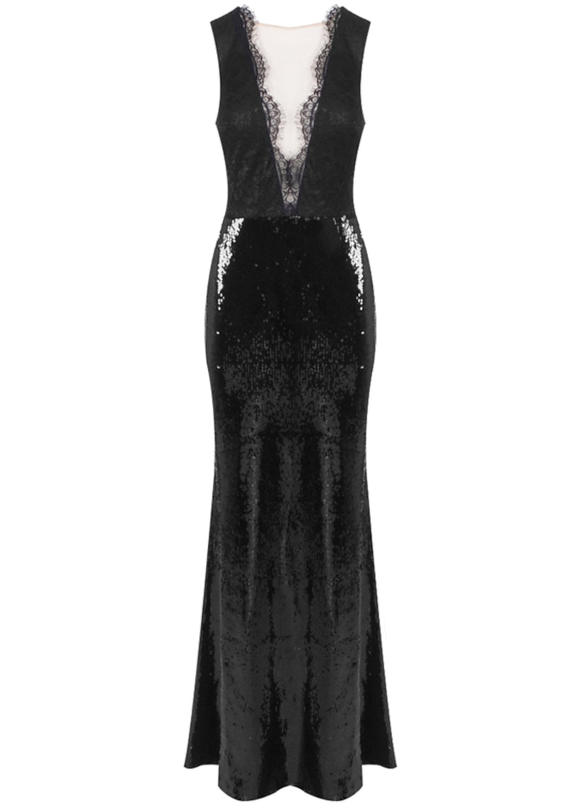 Remige Lace Sequin Maxi Dress In Black