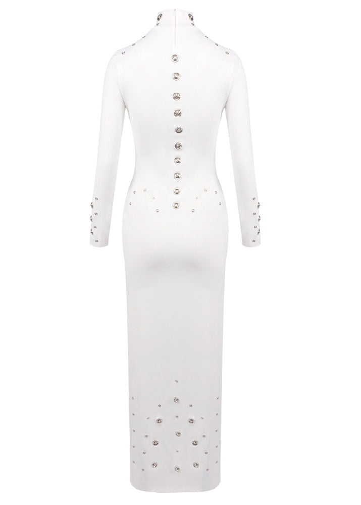 Brythis Long Sleeved Studded Maxi Dress In White