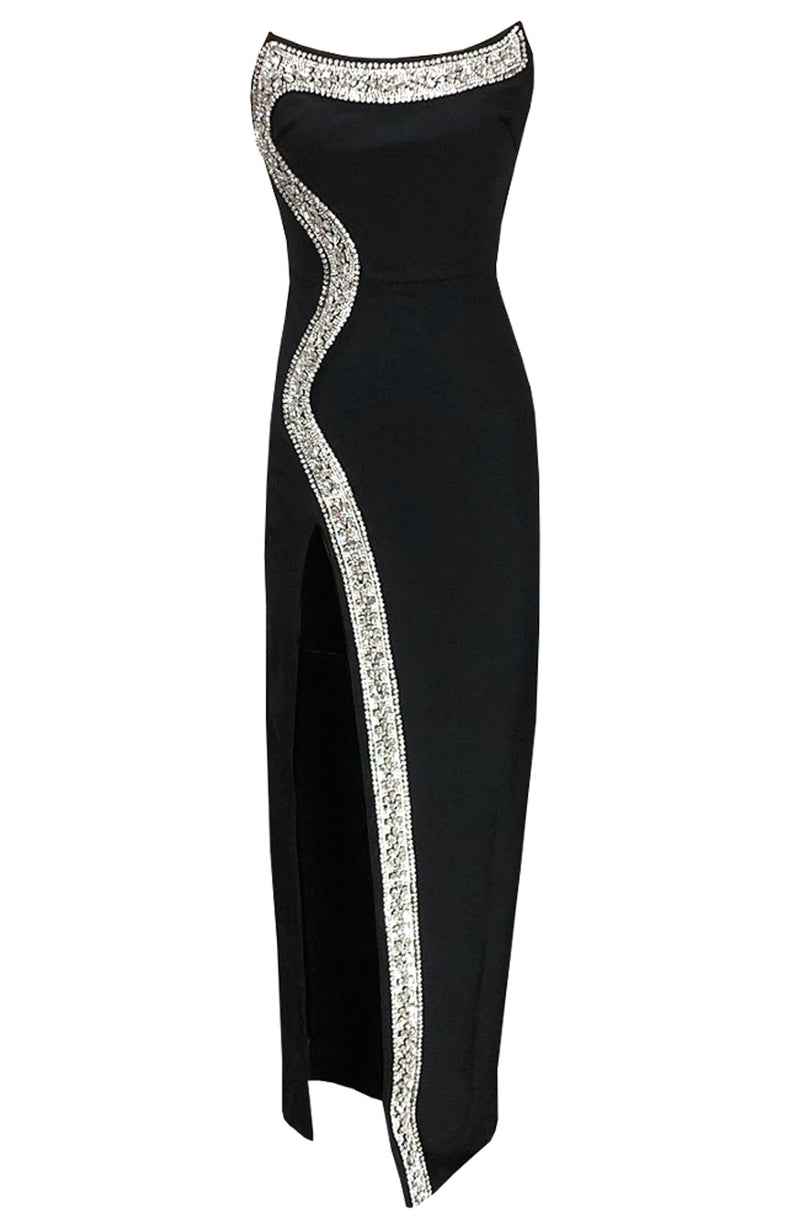 Adolfo Amber-Embellished Bandage Gown In Black