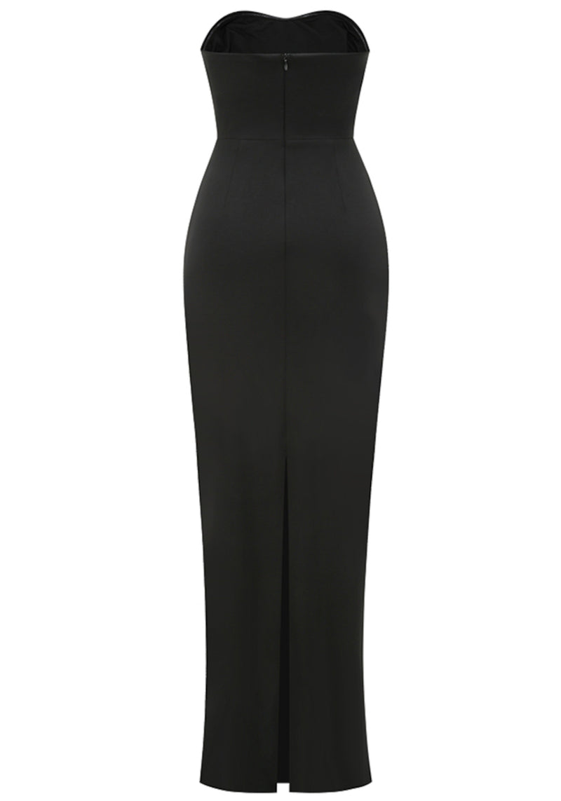 Clytie Strapless Pearl Embellished Maxi Dress In Black