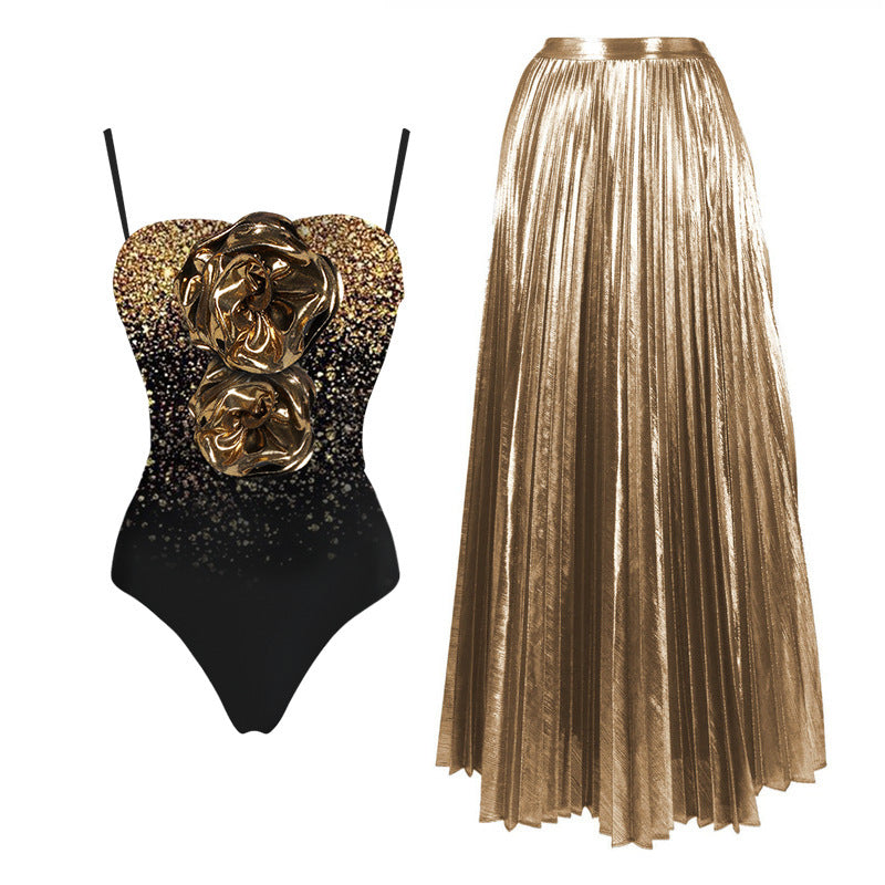Edina Flower Sequin Swimsuit And Skirt