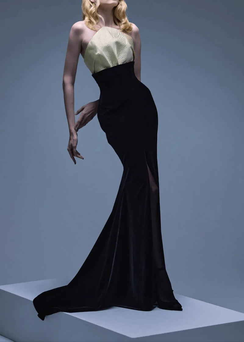 Baelis Strapless Mermaid Maxi Velvet Dress In Black