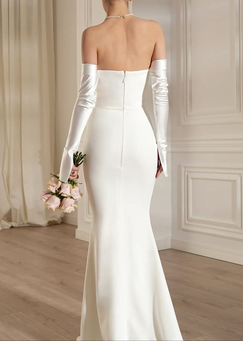 Radka Long Sleeve Strapless Draped Maxi Dress In White