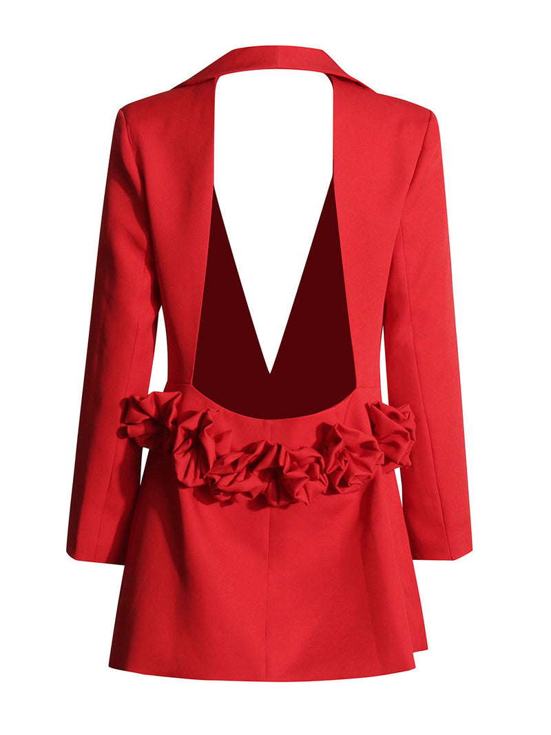 Catesby Back Cutout Flower Blazer In Red