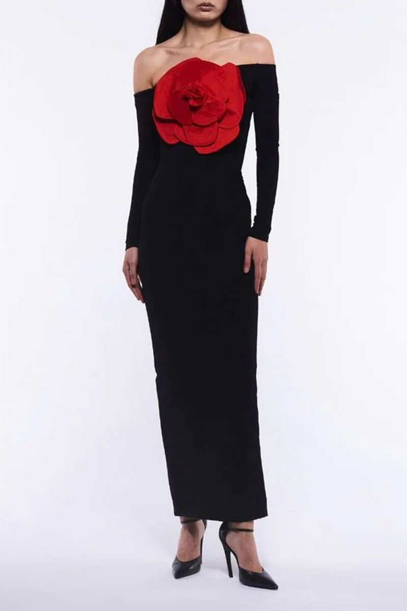 Bonnie Off Shoulder Red Flower Maxi Dress